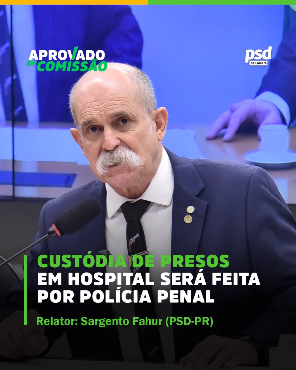 PSD Câmara (@psdcamara) on Twitter photo Relatado por <a href="/SargentoFAHUR/">Sargento Fahur</a>, Comissão de Segurança Pública aprovou projeto que define o policial #penal como agente responsável pela #custódia de presos em instituições de saúde (PL 2566/24). Hoje, a maioria dessas custódias é feita pela Polícia #Militar.
bit.ly/46VSJuc Relatado por <a href="/SargentoFAHUR/">Sargento Fahur</a>, Comissão de Segurança Pública aprovou projeto que define o policial #penal como agente responsável pela #custódia de presos em instituições de saúde (PL 2566/24). Hoje, a maioria dessas custódias é feita pela Polícia #Militar.
bit.ly/46VSJuc