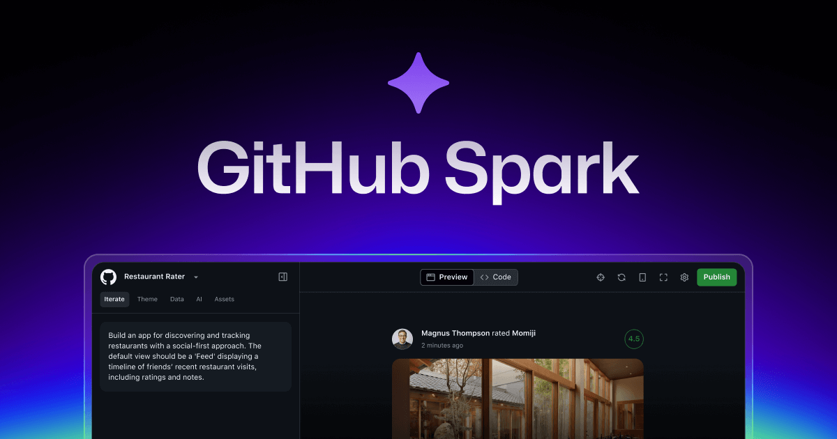 anstmoore's tweet image. 💥 GitHub just dropped Spark — a new tool that lets you go from prompt to deployed app in minutes.

No setup. No boilerplate. No figma.
Just write what you want — Spark builds the whole app.
And it’s now in public preview for Copilot Pro+ users.

#GitHubSpark #Copilot #AItools…