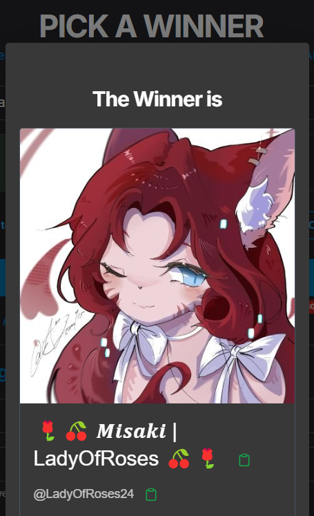 💖🎀Congratz <a href="/LadyOfRoses24/">🌹🍒 𝑴𝒊𝒔𝒂𝒌𝒊 | LadyOfRoses 🍒🌹</a> 💖🎀 You won the giveaway <3