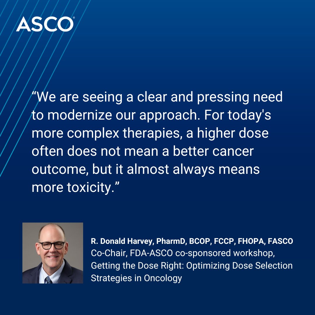 ASCO's tweet image. A new @JCO_ASCO report calls for a paradigm shift in how cancer drug dosages are determined, concluding that the long-standing practice of using the "maximum tolerated dose" may be outdated, harmful to patients, ill-suited for modern cancer therapies ➡️ brnw.ch/21wUp7x