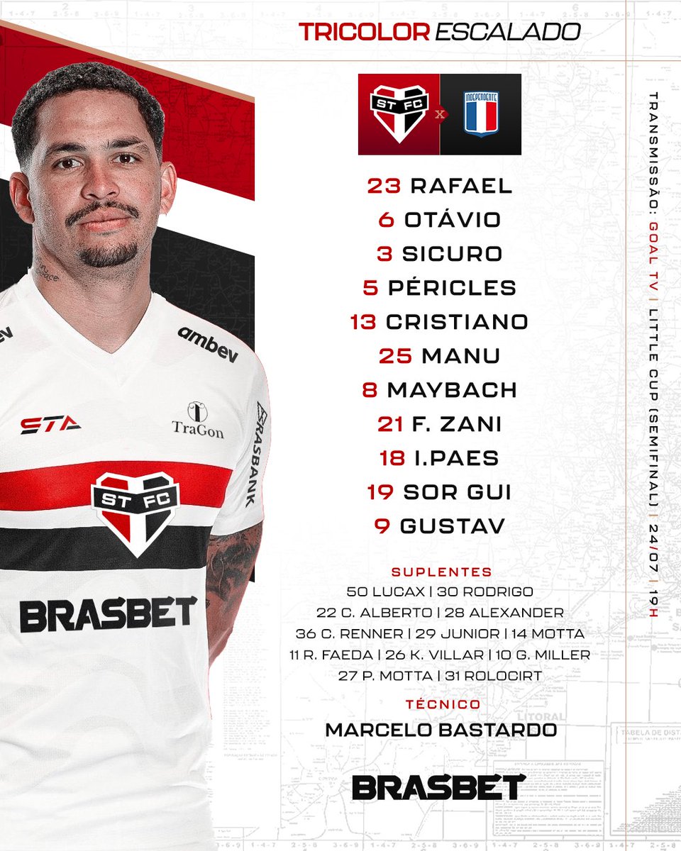 O Tricolor está escalado!

⚽ Santo Antônio x Independente
🏟 Arena Toca do Dragão
📍 ES
⏰ 19h
🏆 <a href="/_LittleCUP/">Little Cup - Brasfoot</a> (Semifinal)

📺 <a href="/TheGoalTV/">Goal TV</a> 

#VamosTricolor 🇾🇪
