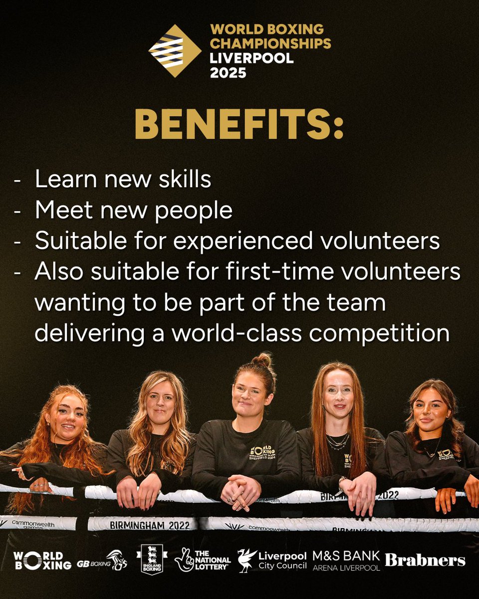 MandSBankArena's tweet image. Want to volunteer at the inaugural World Boxing Championships in Liverpool, this September? 🥊
A number of roles are now available to apply for, including field of play support, athlete services and venue operations. No matter your experience, there is a role for you. 💪
ℹ️ To…