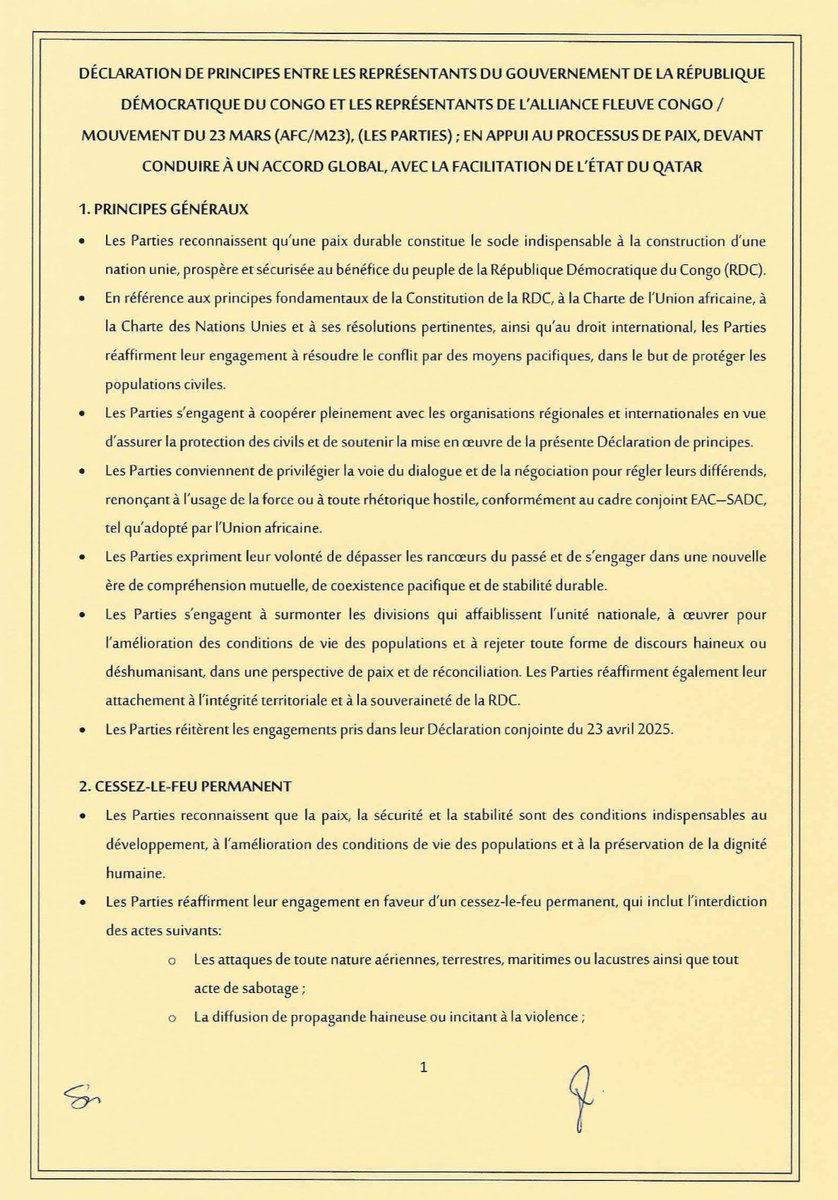 afrikarabia's tweet image. #RDC #AFC #M23 Rappel du calendrier issu de la #Déclaration de #principes signée à #Doha : 
🗓️ Mise en oeuvre des dispositions avant le 29 juillet
🗓️ Lancement des discussions sur un accord de paix avant le 8 août
🗓️ Signature d'un accord de paix global avant le 17 août.