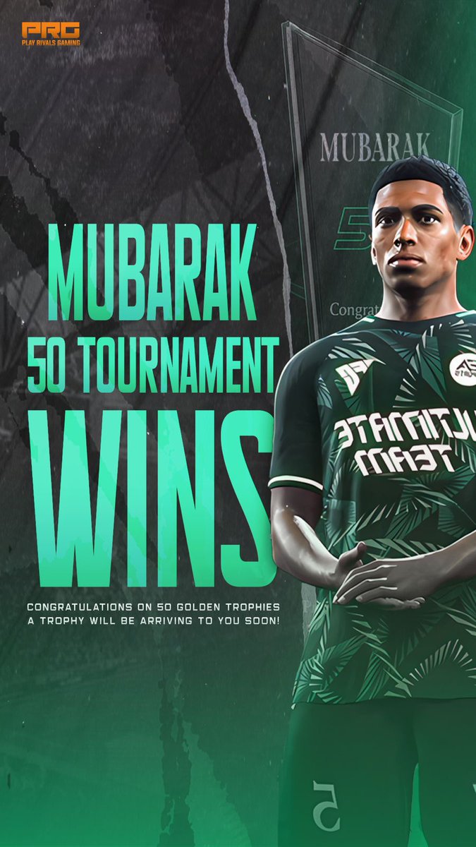 Congratulations on 50 tournament wins, a massive achievement by Mubarak!

To mark the moment, a custom, personalised PRG trophy is being sent straight to your door.🏆

مبروك لمبارك بالفوز بخمسين بطولة، انجاز كبير!

للإحتفال بهذه المناسبة، سيتم إرسال كأس مصمّم PRG مباشرةً إلى