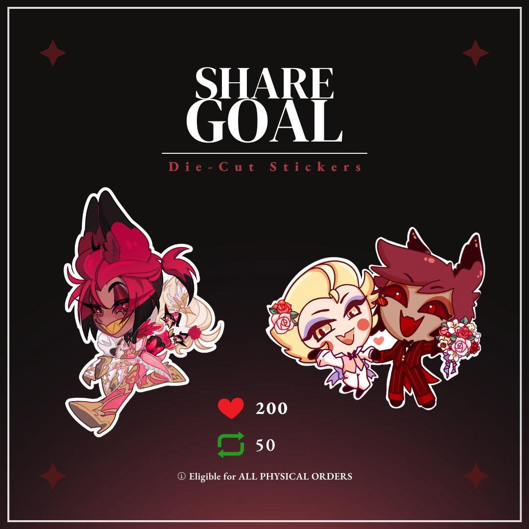 Deerly Beloved (@raweddingzine) on Twitter photo ✨ SHARE GOAL ✨
ARE WE READY?! In celebration of the #HazbinHotel S2 release announced at #SDCC, we have a special merch challenge!
If we reach 200 likes + 50 reposts on BOTH Twitter and Bsky, ALL physical orders will receive bonus stickers by <a href="/kuroreim/">Kuroreim! 🔜 DOKOMI 5J71</a> and <a href="/Reaxlette/">Omnia Invidia Facta</a>!! ✨ SHARE GOAL ✨
ARE WE READY?! In celebration of the #HazbinHotel S2 release announced at #SDCC, we have a special merch challenge!
If we reach 200 likes + 50 reposts on BOTH Twitter and Bsky, ALL physical orders will receive bonus stickers by <a href="/kuroreim/">Kuroreim! 🔜 DOKOMI 5J71</a> and <a href="/Reaxlette/">Omnia Invidia Facta</a>!!