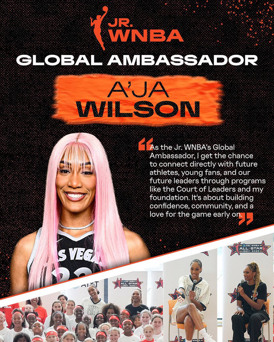 🚨CHECK UP!!🚨 A’ja Wilson has officially been named the Global Ambassador for the Jr. WNBA! 🌎🌍🌏

As a 3x WNBA MVP, A’ja’s impact is undeniable. Her dominance? ⚡️Unmatched. Her dedication to uplifting the next generation? 💪Unwavering.

We are proud to team up with A’ja to