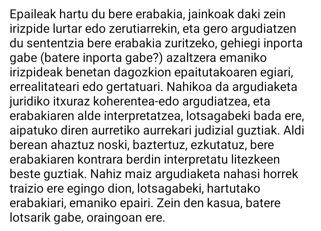 Aitor Duñabeitia🎗 (@intxaursaltsa) on Twitter photo #EuskararekinBat #HizkuntzaEskubideak
Epaileak lotsagabeki traizio egiten dionean bere erabakiari (I) zuzeu.eus/euskal-herria/… by Bittor Hidalgo via <a href="/zuzeu/">ZuZeu orainkaria</a>
#Oldarraldia #Glotofobia #EuskararekinBat #HizkuntzaEskubideak
Epaileak lotsagabeki traizio egiten dionean bere erabakiari (I) zuzeu.eus/euskal-herria/… by Bittor Hidalgo via <a href="/zuzeu/">ZuZeu orainkaria</a>
#Oldarraldia #Glotofobia