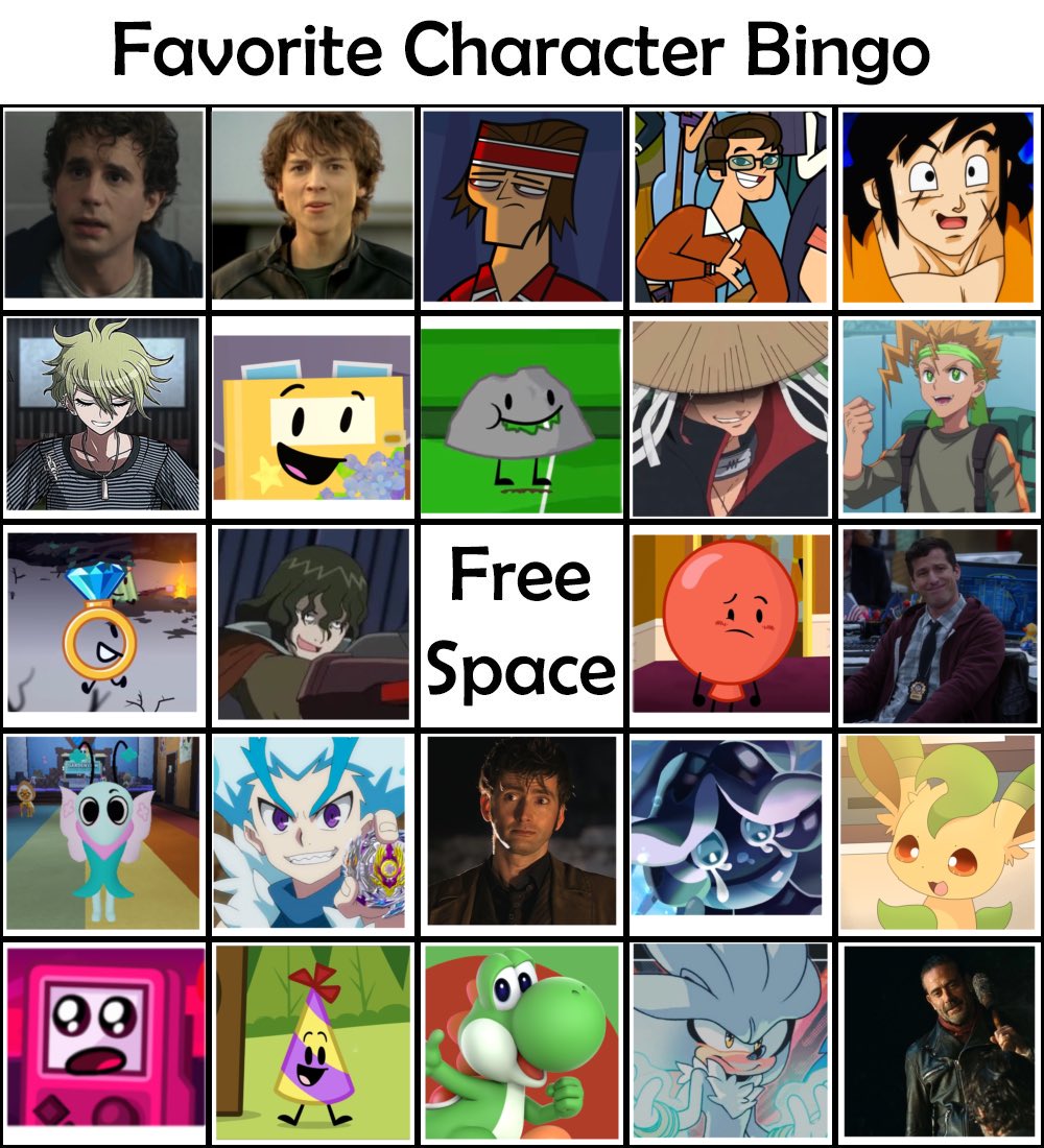 Tbyrd5526's tweet image. Saw a few of these so here’s the thyrd favorite character bingo ✌️