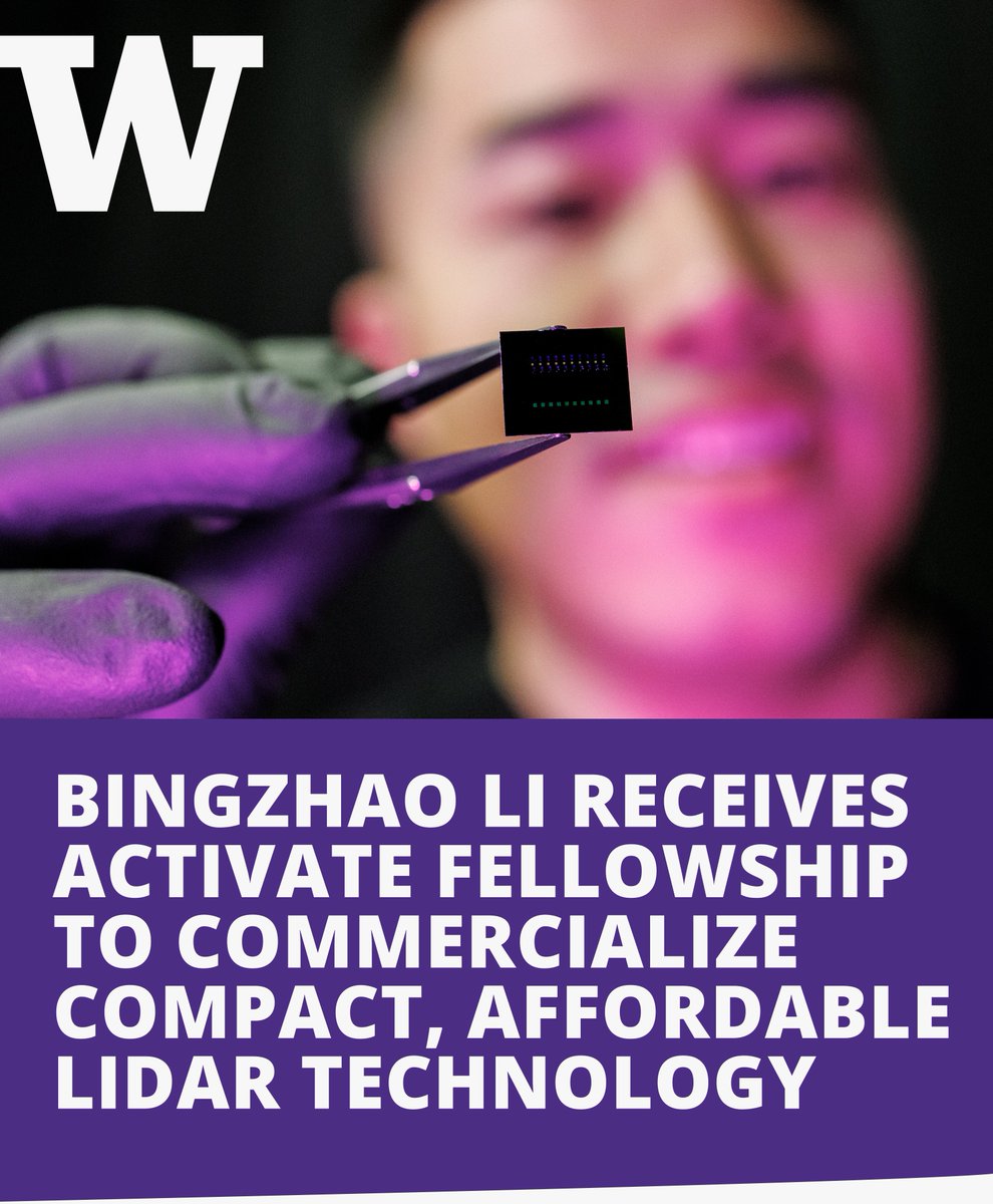 UW ECE alum Bingzhao Li (PhD ‘22) has received an Activate Fellowship to commercialize compact, affordable LiDAR technology he helped develop in the UW Laboratory of Photonic Systems, which is directed by UW ECE and Physics Professor Mo Li.
Learn more: tinyurl.com/2mh655a2