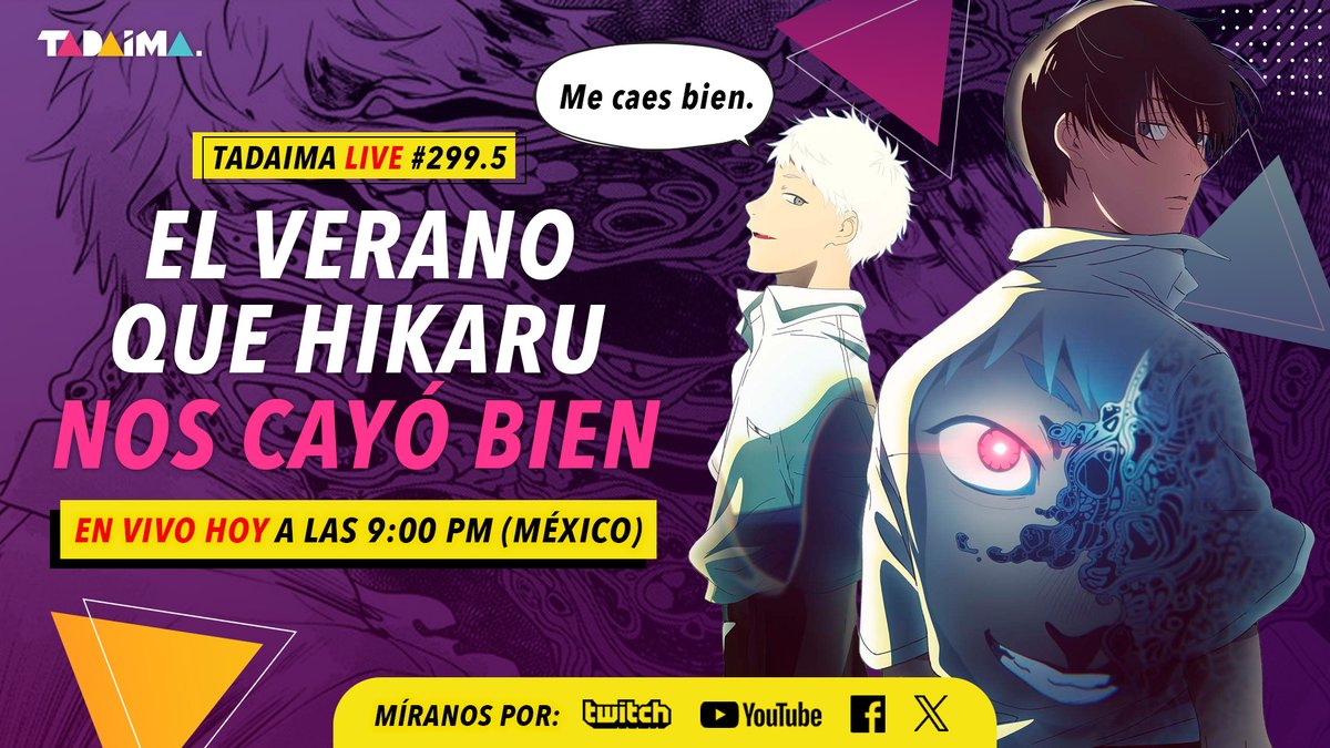 TadaimaMx's tweet image. 👍¡Es jueves de #TadaimaLIVE!🏯
Hablaremos de las traducciones de NETFLIX, el FOMO por ver el Castillo Infinito además de las noticias 📰 memes 🎹waninews 🐊 y más.
Acompáñanos
⏰9 p.m. (Hora de CDMX)
➡️youtube.com/watch?v=hUsfIl…
➡️facebook.com/events/1426991…
➡️twitch.tv/TadaimaMX