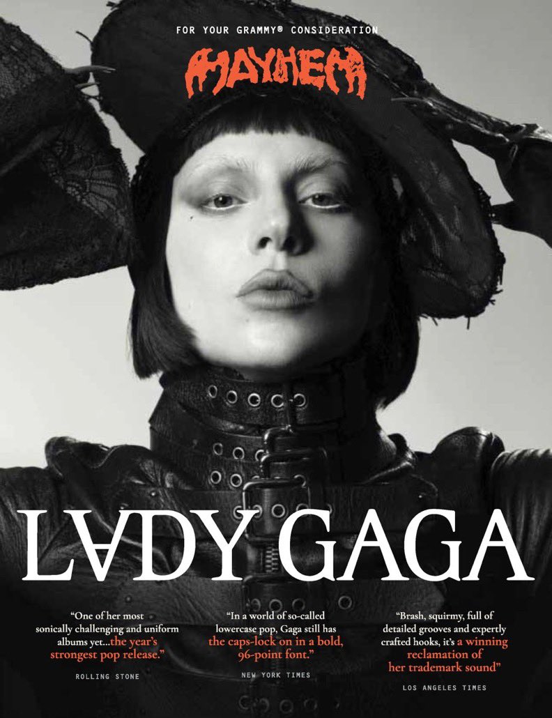 gaganotify's tweet image. Lady Gaga’s For Your Consideration ad for the 2026 Grammys