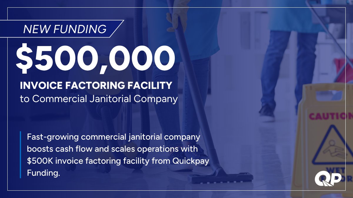 We're proud to announce a new $500K factoring facility for a #commercialcleaning company specializing in office cleaning and maintenance.

Story: quickpayfunding.com/quickpay-provi…

#janitorialservices #facilitymanagement #cleaningservices #professionalcleaners #FacilityCare #officecleaning