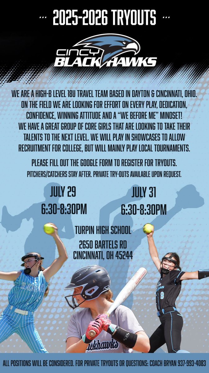 18U Softball Tryouts — Now Open! 🥎💥
We’re a competitive High-B level travel team based in Dayton &amp; Cincinnati looking to round out our roster with driven, team-first athletes ready to level up. forms.gle/uTgzuN9UXUUqTa…