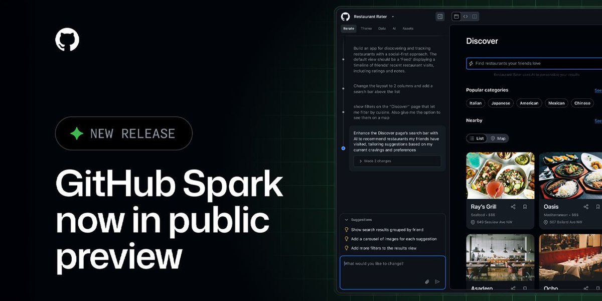 AlternativeTo's tweet image. GitHub Spark is now in public preview for Copilot+ Pro users, enabling AI-powered micro app creation using natural language, visual previews, and one-click deploy alternativeto.net/news/2025/7/gi…