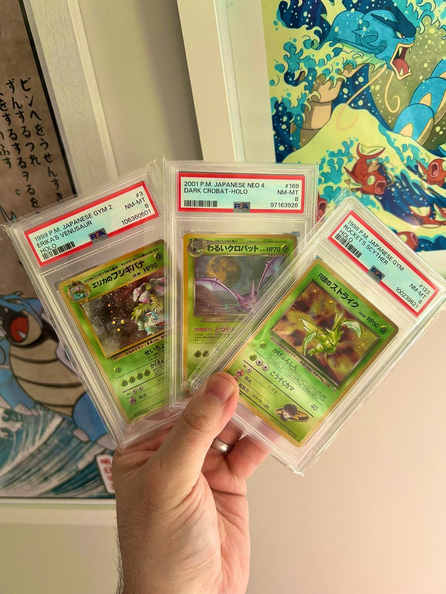 WordOfMeowthTCG's tweet image. I’m cracking out 3 vintage PSA 8s to send to a different three letter grading company. Will post an update when they are back home 🫡