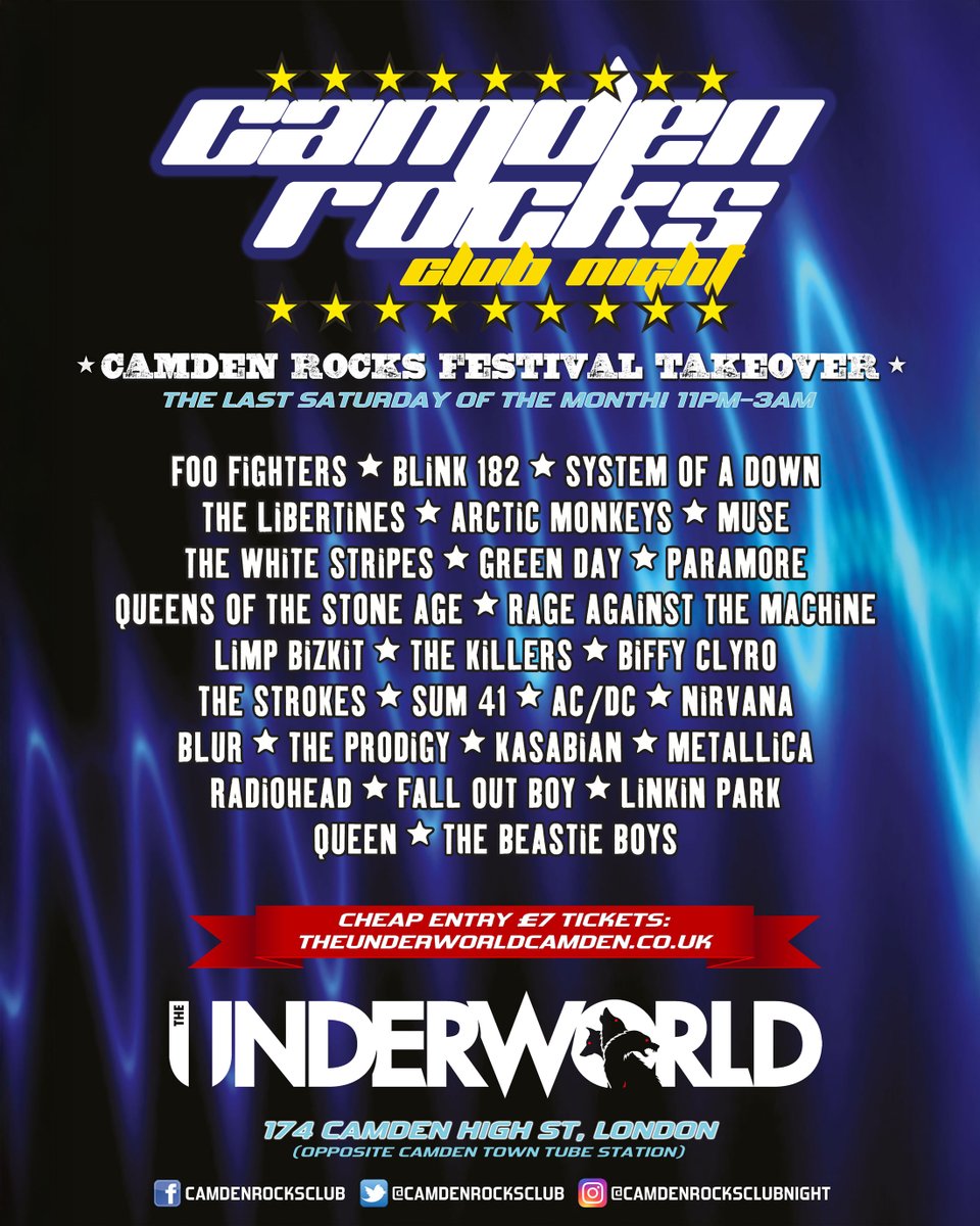 Blackout Club (@blackoutcamden) on Twitter photo It's that time of the month ๐ฅ๐ฅโก๏ธ <a href="/CamdenRocksFest/">Camden Rocks Fest</a> take over <a href="/TheUnderworld/">The Underworld</a> for <a href="/BlackoutCamden/">Blackout Club</a> Friday, and <a href="/CamdenRocksClub/">Camden Rocks Club</a> Saturday, 11pm to 3am. FINAL TIX ๐๏ธ link.dice.fm/UWclubs
The best alt rock bangers ๐ Grab your mates, grab your tickets, see you on the dancefloor!๐ค It's that time of the month ๐ฅ๐ฅโก๏ธ <a href="/CamdenRocksFest/">Camden Rocks Fest</a> take over <a href="/TheUnderworld/">The Underworld</a> for <a href="/BlackoutCamden/">Blackout Club</a> Friday, and <a href="/CamdenRocksClub/">Camden Rocks Club</a> Saturday, 11pm to 3am. FINAL TIX ๐๏ธ link.dice.fm/UWclubs
The best alt rock bangers ๐ Grab your mates, grab your tickets, see you on the dancefloor!๐ค
