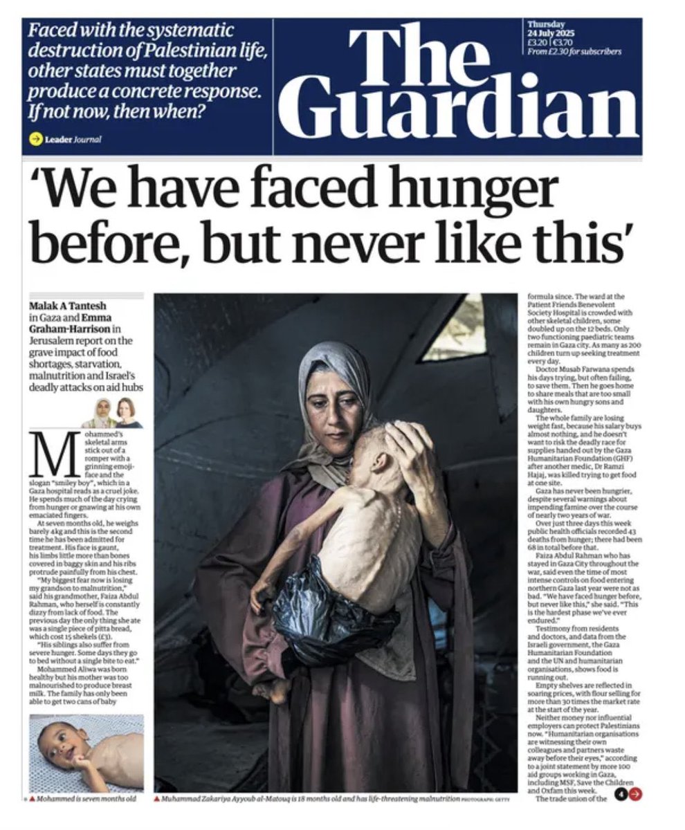 _InakiLopez_'s tweet image. The Guardian dedica su portada al genocidio israelí en Gaza.