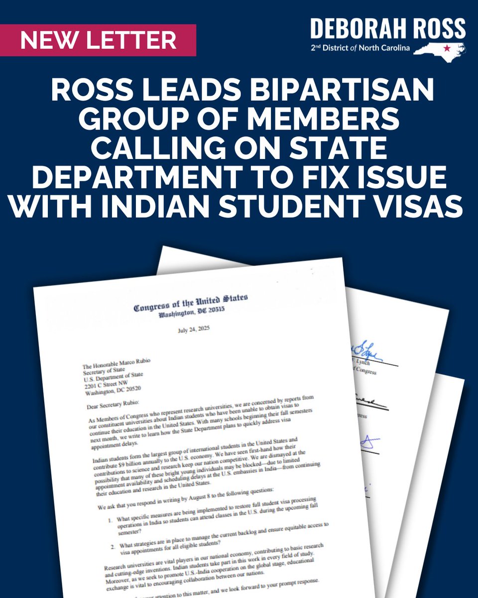 International students come to our research universities to learn. They lend their talents to our communities and keep our country competitive.
 
As Indian students across the country see delays in their visa processing, I called on the administration to fix this issue.