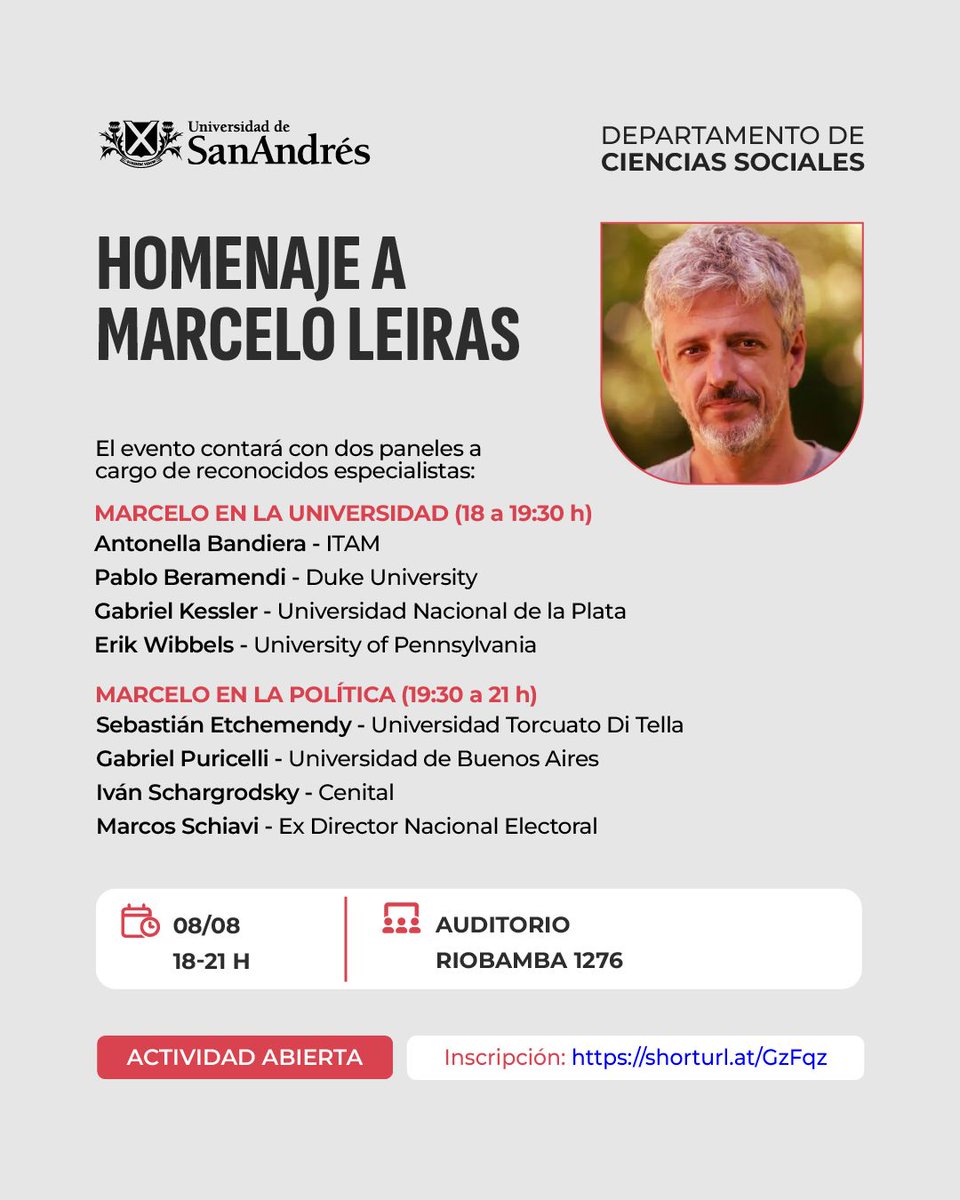 ugemitch's tweet image. El viernes homenajeamos a Marcelo Leiras en la Universidad de San Andrés.
Los y las esperamos.