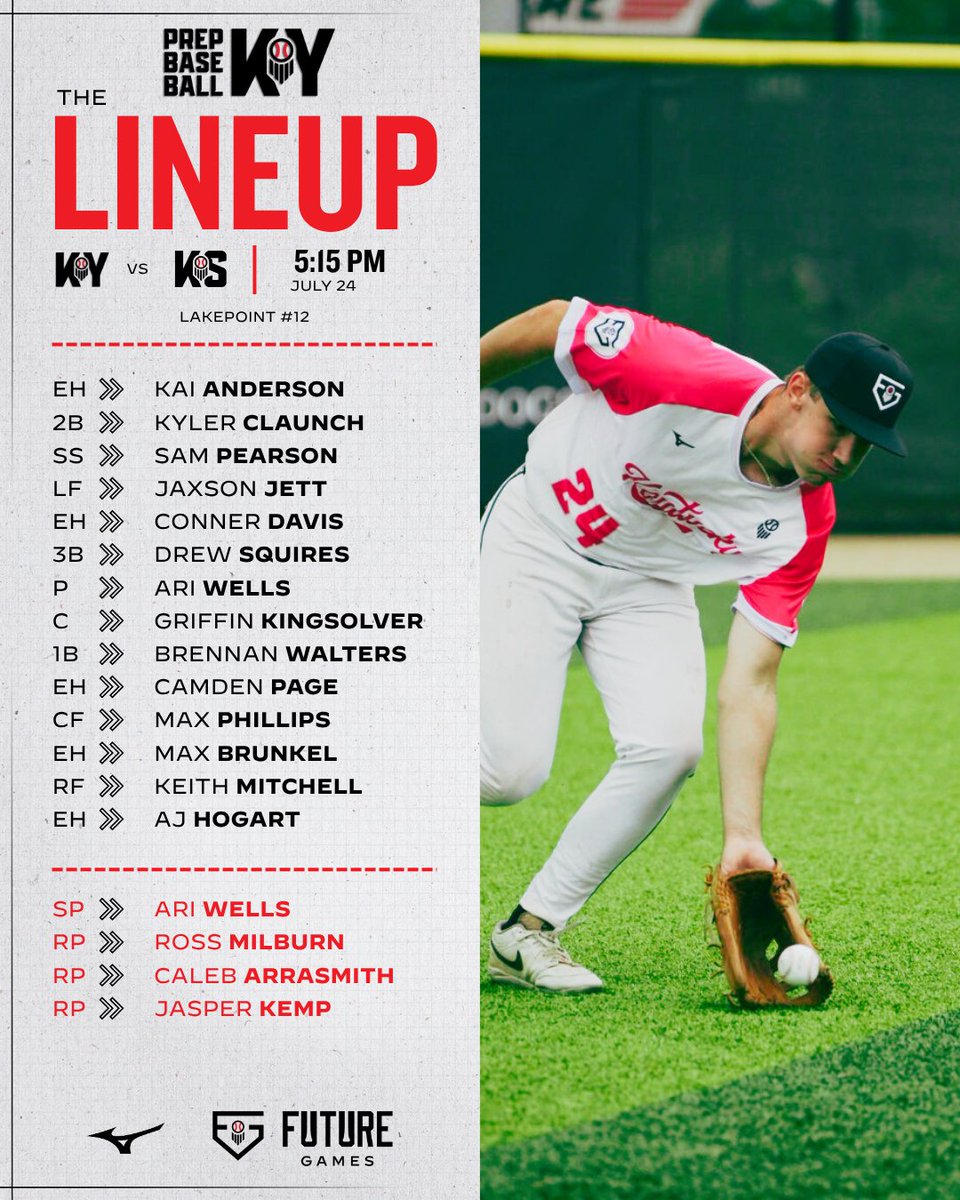 Prep Baseball Kentucky (@prepbaseballky) on Twitter photo 👀 KENTUCKY FG LINEUP 👀
Check out the #TeamKY lineup as we kick off gameplay this evening against <a href="/PrepBaseballKS/">Prep Baseball Kansas</a>!
Follow along on GameChanger ("2025 KY FG 16u") and X for live coverage 🙌
#PBFG25 || <a href="/prepbaseball/">Prep Baseball</a> 👀 KENTUCKY FG LINEUP 👀
Check out the #TeamKY lineup as we kick off gameplay this evening against <a href="/PrepBaseballKS/">Prep Baseball Kansas</a>!
Follow along on GameChanger ("2025 KY FG 16u") and X for live coverage 🙌
#PBFG25 || <a href="/prepbaseball/">Prep Baseball</a>