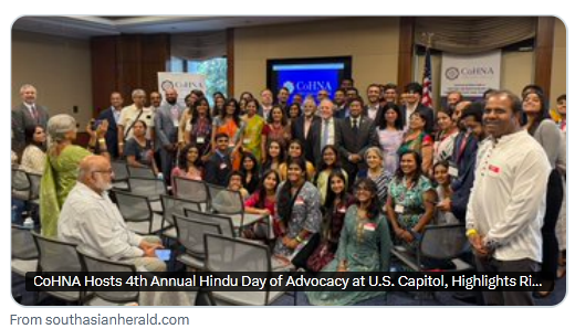 CoHNAOfficial's tweet image. "CoHNA Hosts 4th Annual Hindu Day of Advocacy at U.S. Capitol, Highlights Rising Hindu American Voice," writes @SAHeraldNews
The day brought together lawmakers, community leaders & advocates to highlight growing Hindu American visibility. Plus concerns on issues impacting Hindus…