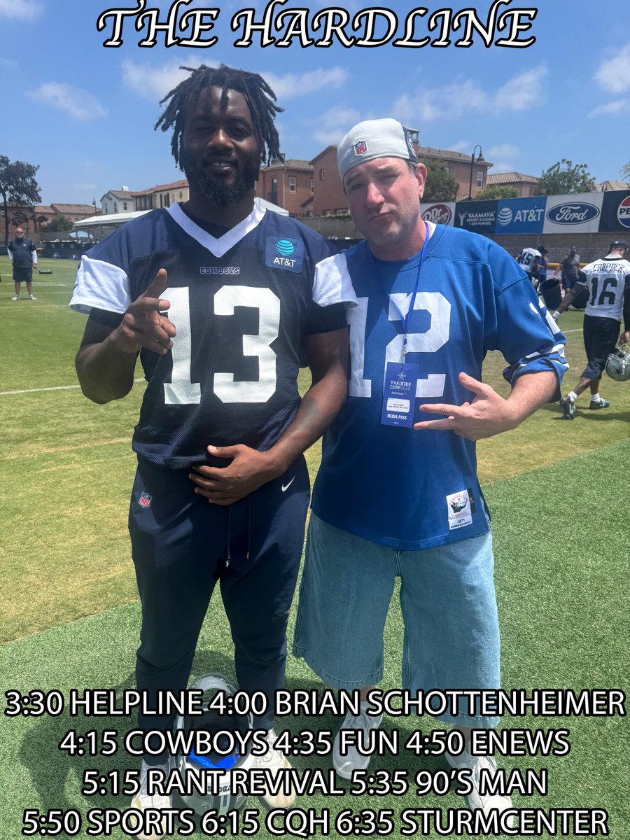 The Hardline (@thehardline3to7) on Twitter photo Schotty Thursday with The Hardline 3-7 <a href="/dfwticket/">96.7 The Ticket</a> broadcasting live from Cowboys Training Camp <a href="/corbydavidson/">Corby Davidson</a> <a href="/SportsSturm/">Bob Sturm</a> <a href="/oldwaver/">dave lane</a> <a href="/MattBermingham/">Matt Bermingham</a> <a href="/KevLand13/">Lando</a> <a href="/DJR1310/">DJ Ringgenberg</a> Schotty Thursday with The Hardline 3-7 <a href="/dfwticket/">96.7 The Ticket</a> broadcasting live from Cowboys Training Camp <a href="/corbydavidson/">Corby Davidson</a> <a href="/SportsSturm/">Bob Sturm</a> <a href="/oldwaver/">dave lane</a> <a href="/MattBermingham/">Matt Bermingham</a> <a href="/KevLand13/">Lando</a> <a href="/DJR1310/">DJ Ringgenberg</a>