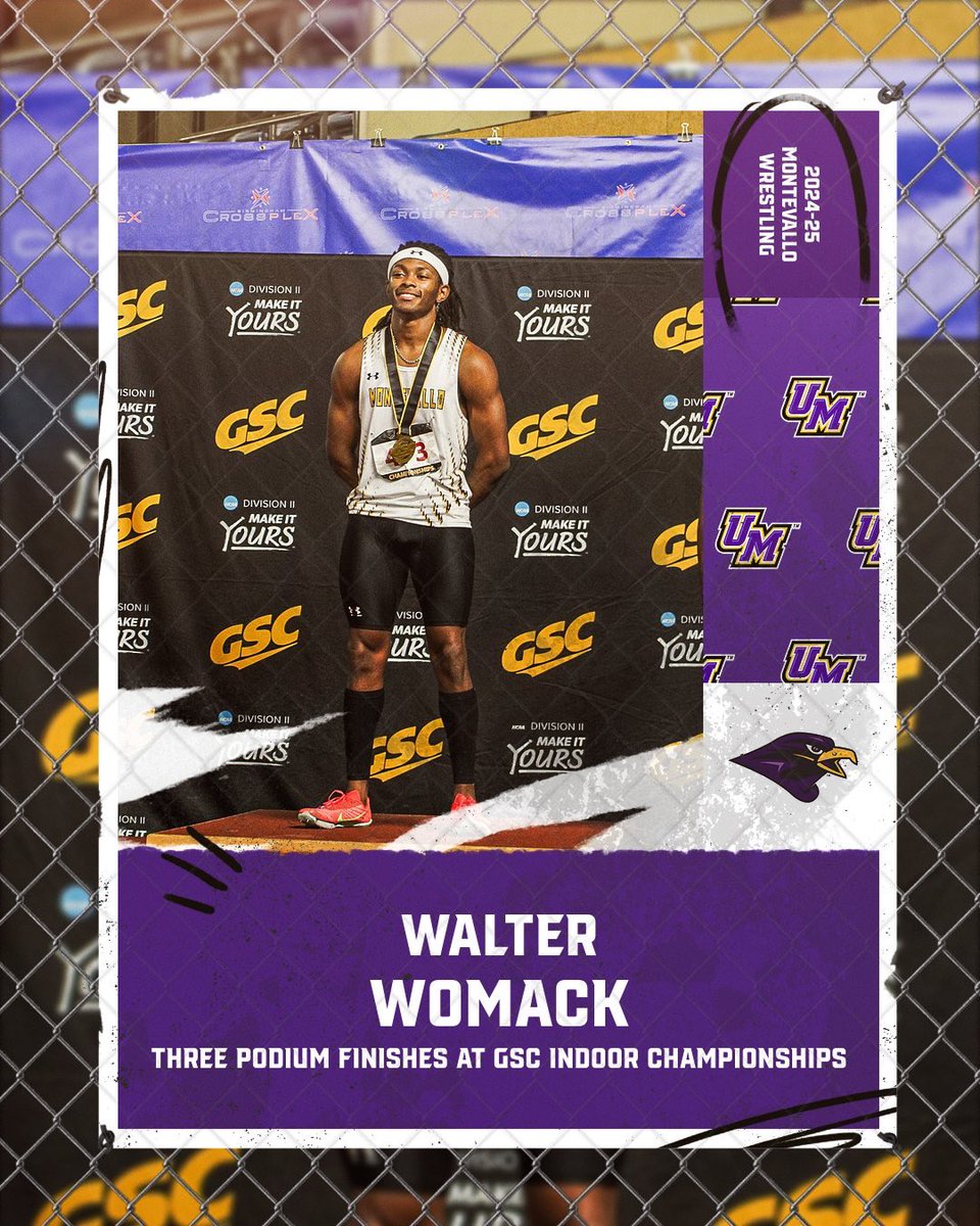 Montevallo Falcons (@umfalcons) on Twitter photo LIVING ON THE PODIUM 😎🏅
From buzzer-beaters to record breakers, here’s how our athletes made history this year:
On Feb. 21, 2025, <a href="/xctf_montevallo/">Montevallo XC and T&F</a> ‘s Walter Womack solidified a strong postseason showing with 3️⃣ podium finishes (🥇 60m 🥈 200m 🥉 4x400m) at the GSC Indoor LIVING ON THE PODIUM 😎🏅
From buzzer-beaters to record breakers, here’s how our athletes made history this year:
On Feb. 21, 2025, <a href="/xctf_montevallo/">Montevallo XC and T&F</a> ‘s Walter Womack solidified a strong postseason showing with 3️⃣ podium finishes (🥇 60m 🥈 200m 🥉 4x400m) at the GSC Indoor