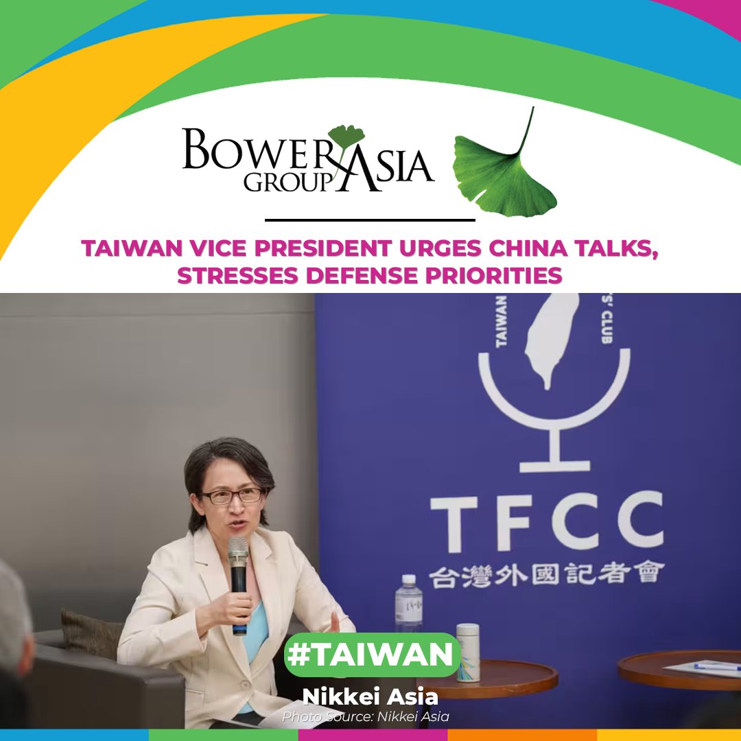 BowerGroupAsia's tweet image. Taiwan Vice President Hsiao Bi-khim urges dialogue with China but stresses defense readiness. Calls for stronger deterrence amid rising cross-strait tensions.
asia.nikkei.com/Politics/Taiwa…