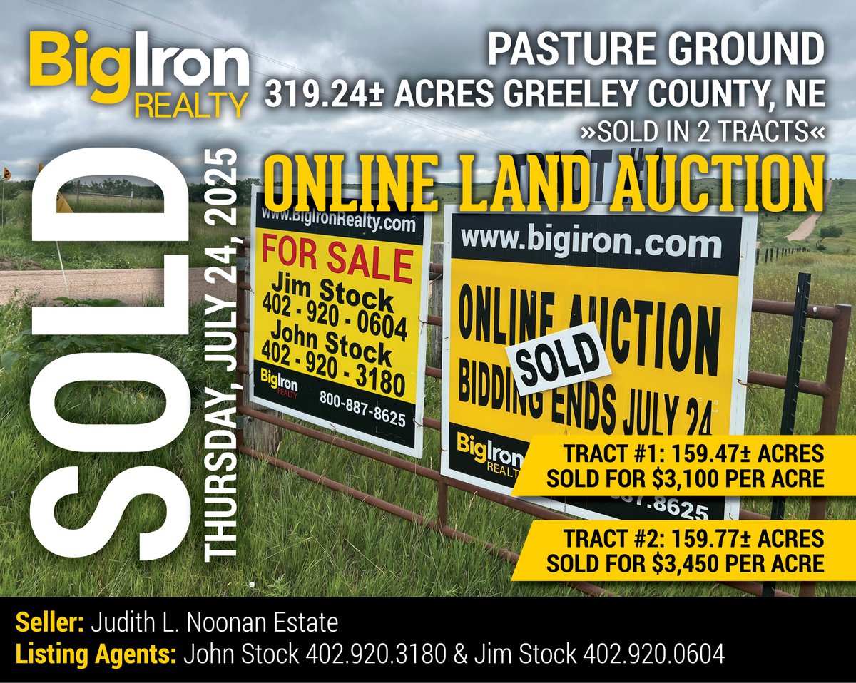 SOLD on BigIron Realty's Online Land Auction were 319.24± acres of pasture ground in Greeley County, Nebraska. For results, visit hubs.la/Q03yNy920 #BigIronRealty #NebraskaLandSOLD #LandSOLD #NebraskaPastureGroundSOLD #PastureGroundSOLD #OnlineLandAuction