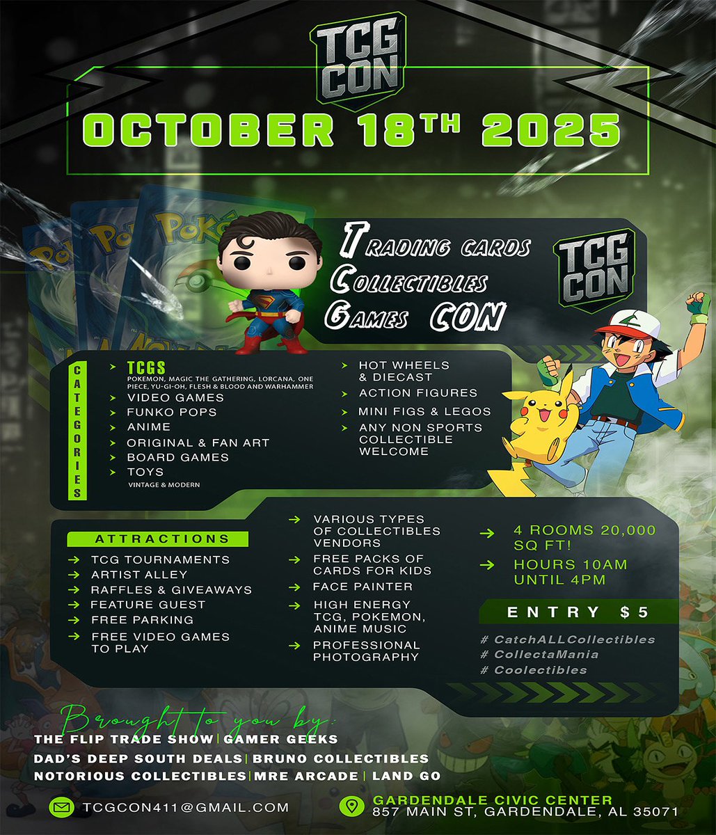 _TCG_con's tweet image. Flyer for The TCG Con!
Be sure to share and save the date. Come join the first show for the TCG Con!
If You or Know Someone that would like to become a vendor at our show!
Please Email US
Email-TCGcon411@gmail.com