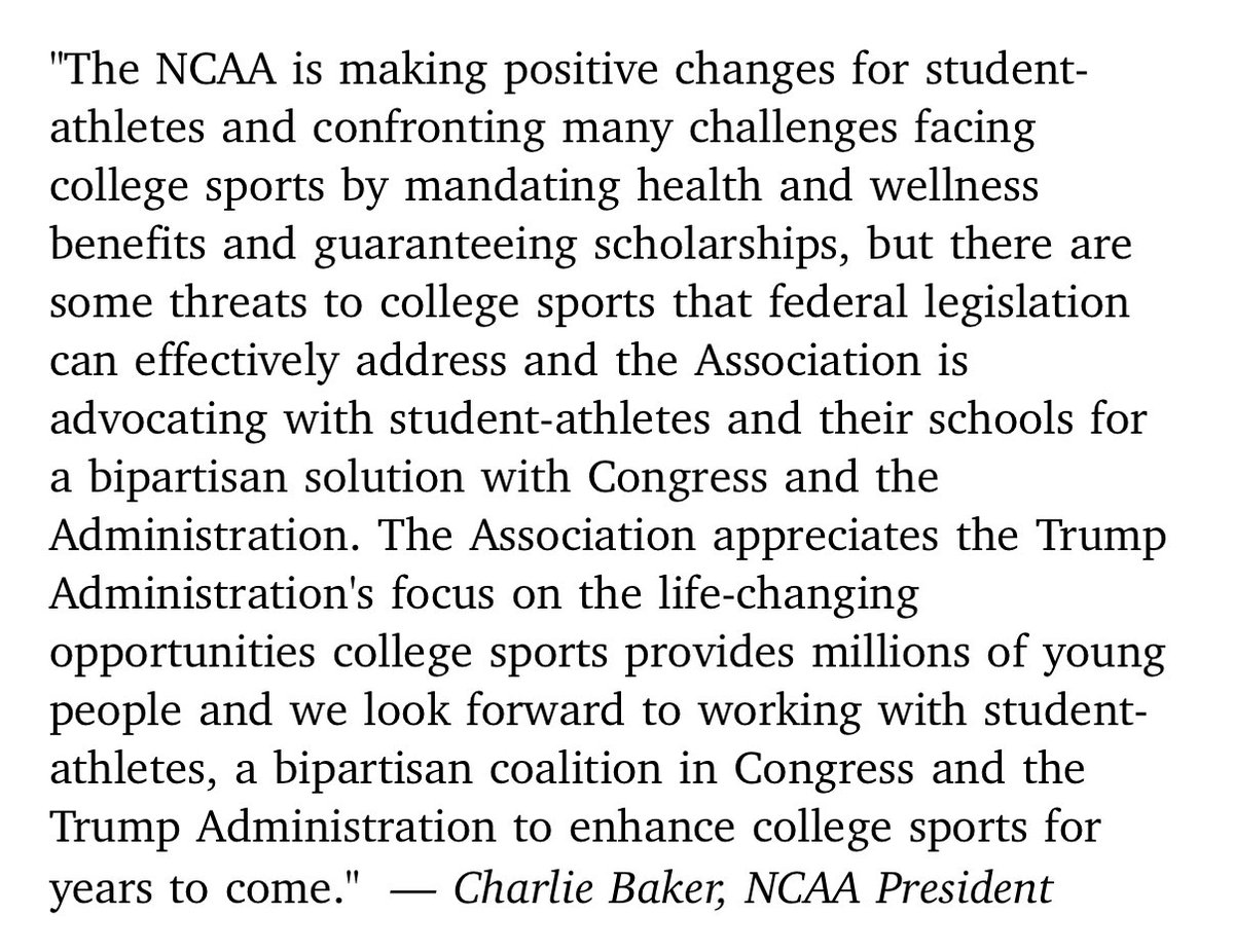 Statement from NCAA president Charlie Baker in response to the President Trump executive order: