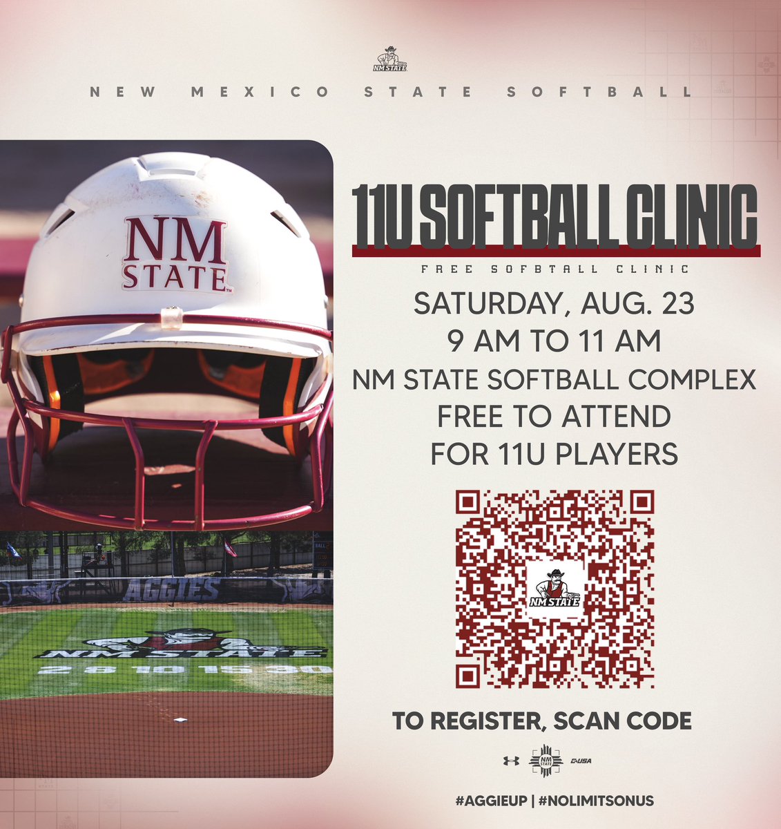 NMStateSoftball's tweet image. Our 11U camp is less than a month outโผ๏ธ
To register, please visit bit.ly/46wNWPT or scan the QR code โฌ๏ธ
Contact: bhiggs@nmsu.edu
#AggieUp
