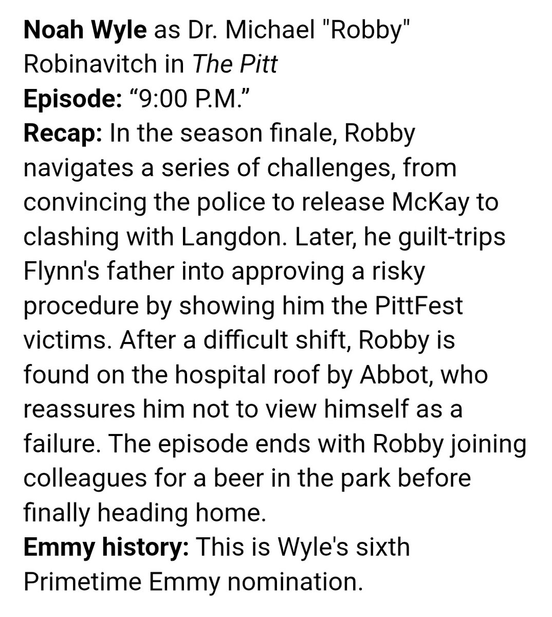 NoahWyleUpdates's tweet image. Noah Wyle has submitted The Pitt's finale episode "9:00 P.M." for Emmy consideration