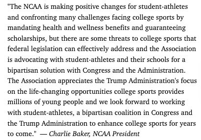 All_SECFB's tweet image. Official statement from NCAA President Charlie Baker regarding President Trump’s executive order to “save college sports.”