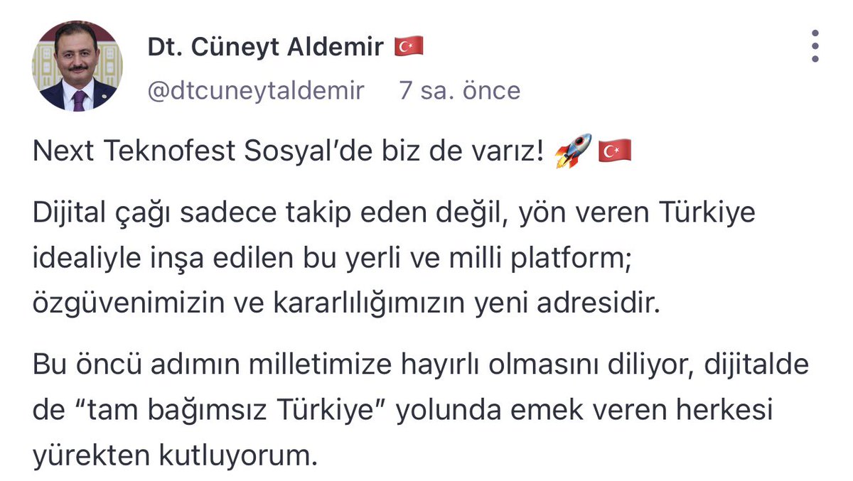 #NextTeknofestSosyal’de biz de varız! 🚀🇹🇷⬇️

⛓️‍💥 sosyal.teknofest.app/@dtcuneytaldem…