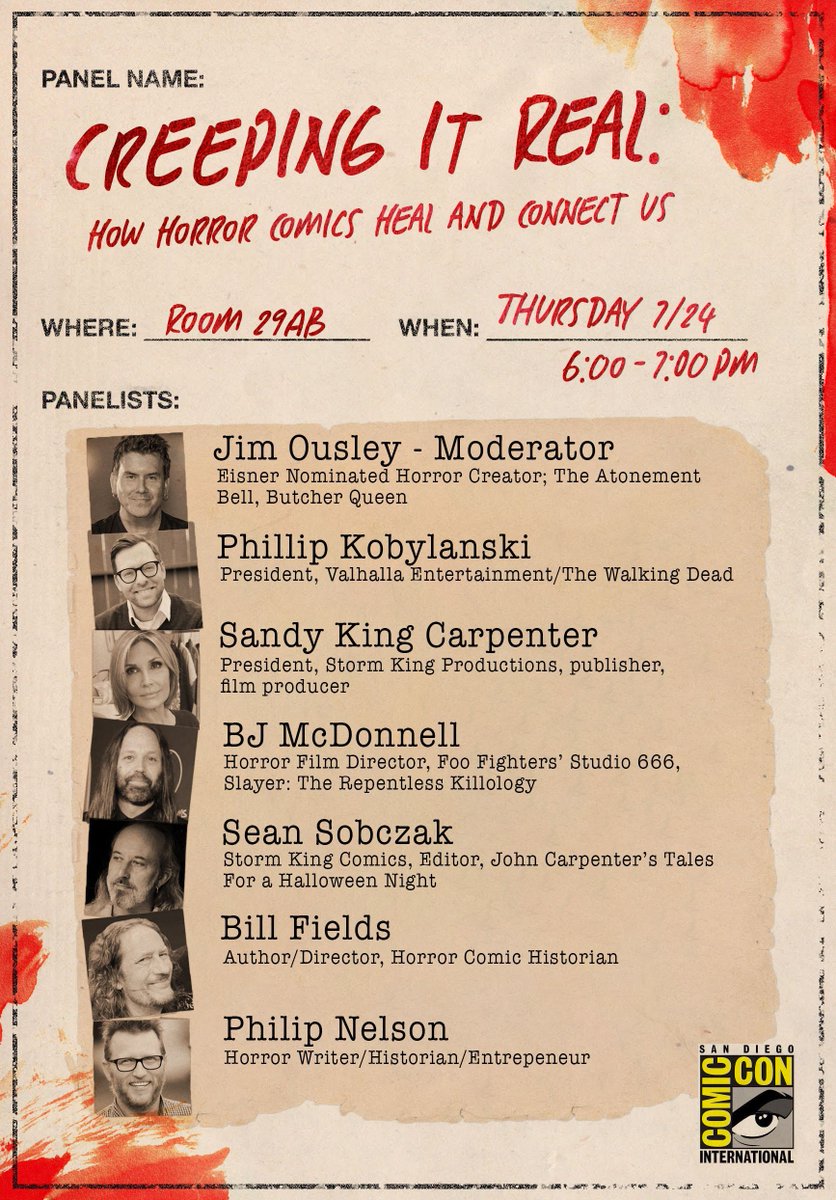 valhallapics's tweet image. Happy first day of #SDCC2025! If you are a comic book fan then stop by Room 29AB from 6:00-7:00 where our very own Phillip Kobylanski will be on the panel, &quot;Creeping It Real: How Horror Comics Heal and Connect Us&quot;.  More info on the panel below 👇