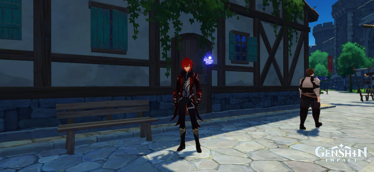 PAWsitivelyRoni's tweet image. Every time I log in and Diluc is there outside Charlie's home &lt;3