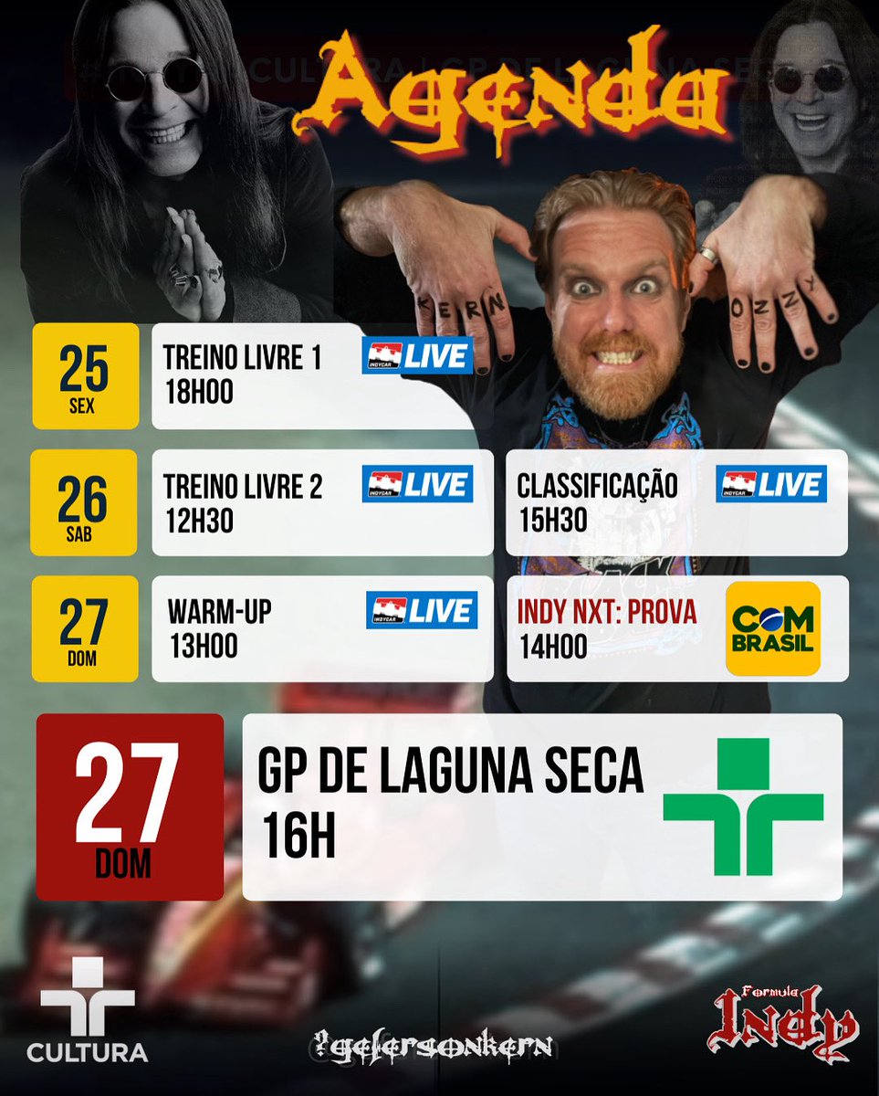 gefersonkern's tweet image. 🚨SALVE & COMPARTILHE ESTE POST🚨
Os horários da Indy em Laguna Seca no fim de semana. Não estou na prova 1 da Indy NXT (será rodada dupla neste fim de semana), mas também haverá transmissão pela COM Brasil - canal 53.2 da TV digital -, no sábado, às 17h30.
#IndyNaCultura