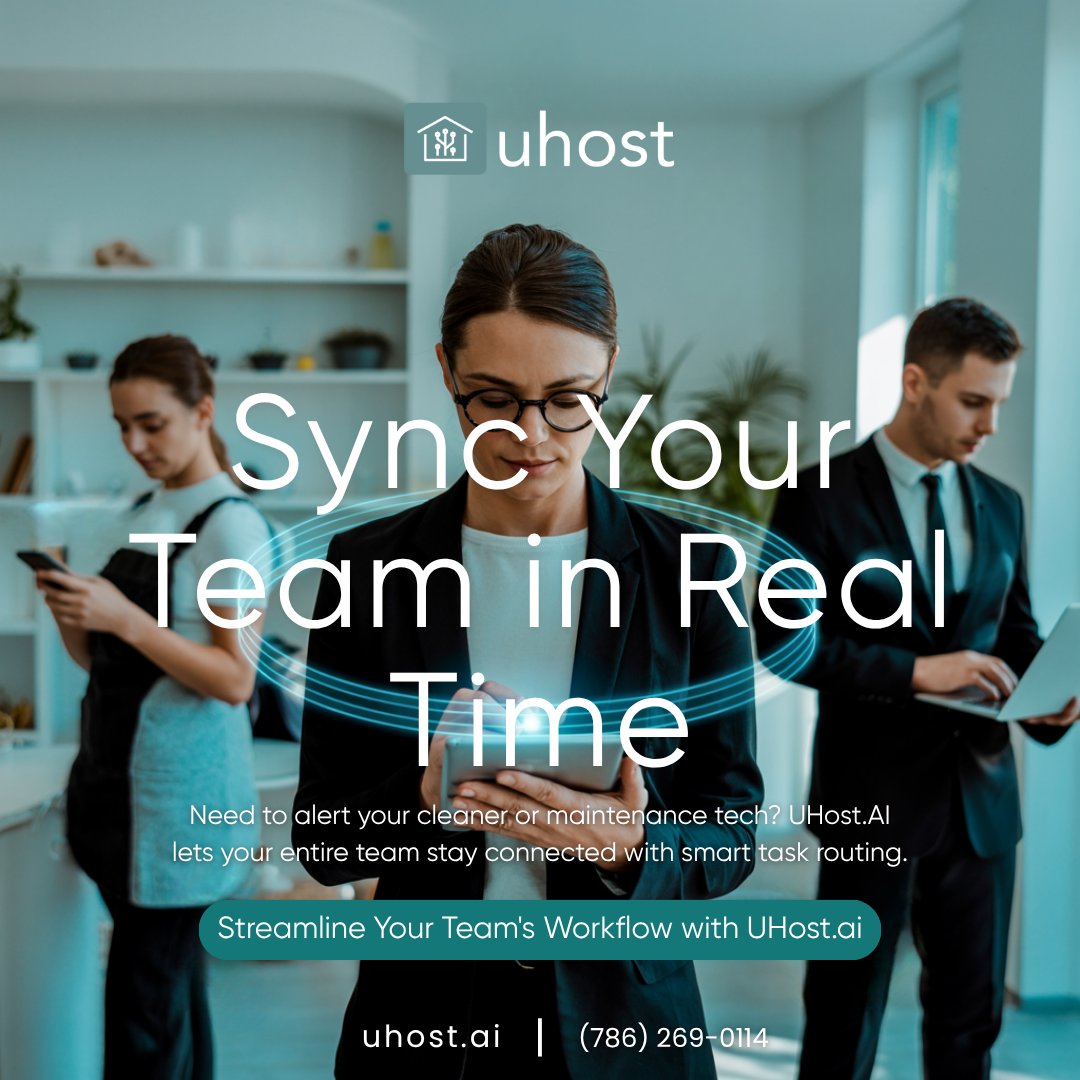 Uhost_ai's tweet image. 👥 Tired of missed cleanings or forgotten repairs? 
UHost.AI keeps your team in sync with real-time task routing—no chasing, no confusion.

🔑 Seamless teamwork. Smarter ops.

Wanna know how? Link in bio.

#UhostAI #SmartHosting #TeamEfficiency #ShortTermRentals