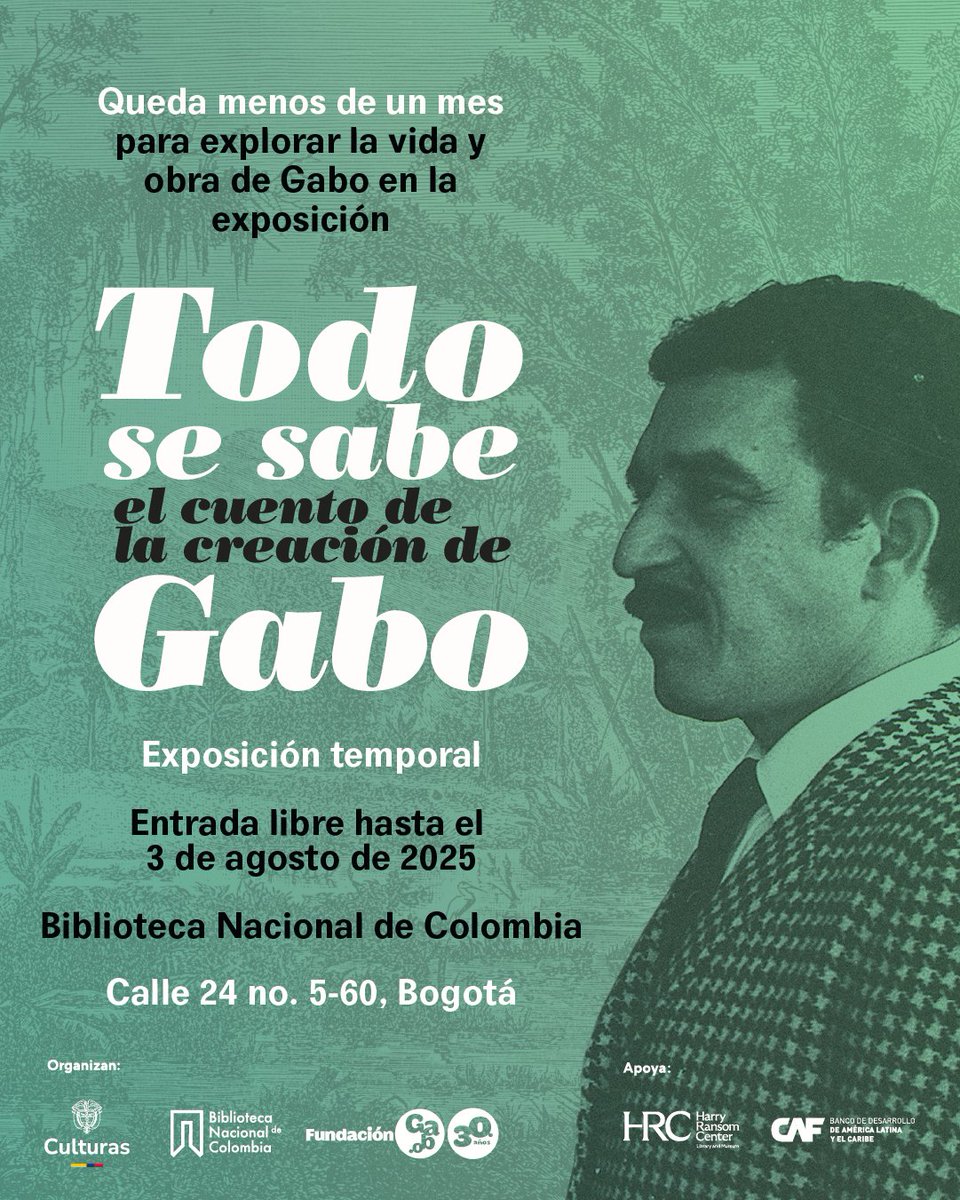 CentroGabo's tweet image. 📚 ‘Todo se sabe: el cuento de la creación de Gabo’ llega a Bogotá con el archivo personal de #GabrielGarcíaMárquez, nunca antes visto en Colombia
Explora #TodoSeSabe y disfruta de visitas guiadas, conferencias y espacios de
mediación en la @BibliotecaNalCo. Conoce más en ➡️…