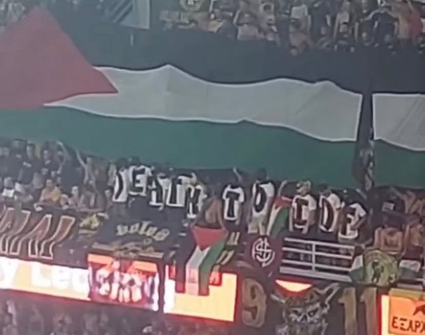 AekaraOleR21's tweet image. Στην Ελλάδα του σήμερα γίνονται προσαγωγές έξω από το γήπεδο ατόμων που έχουν σημαίες της Παλαιστίνης, αλλά οι βρεφοκτόνοι μπορούν ακάθεκτοι να έχουν τις σημαίες του κράτους-δολοφόνος τους 🤡
#aek #aekfc #FreePalenstine