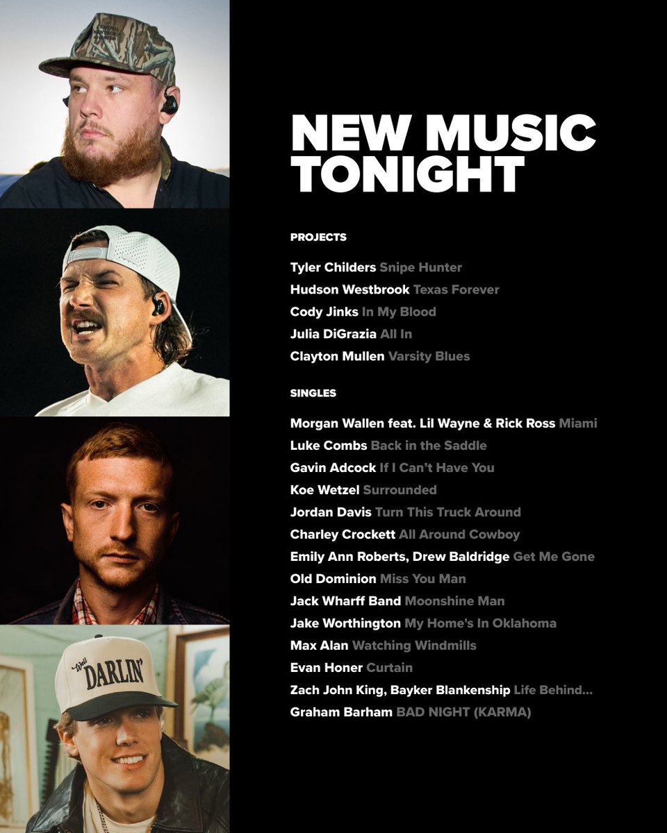 CountryCentral's tweet image. New music tonight! (Some of these have already been released and there may be more announced later).
What will you be listening to first?