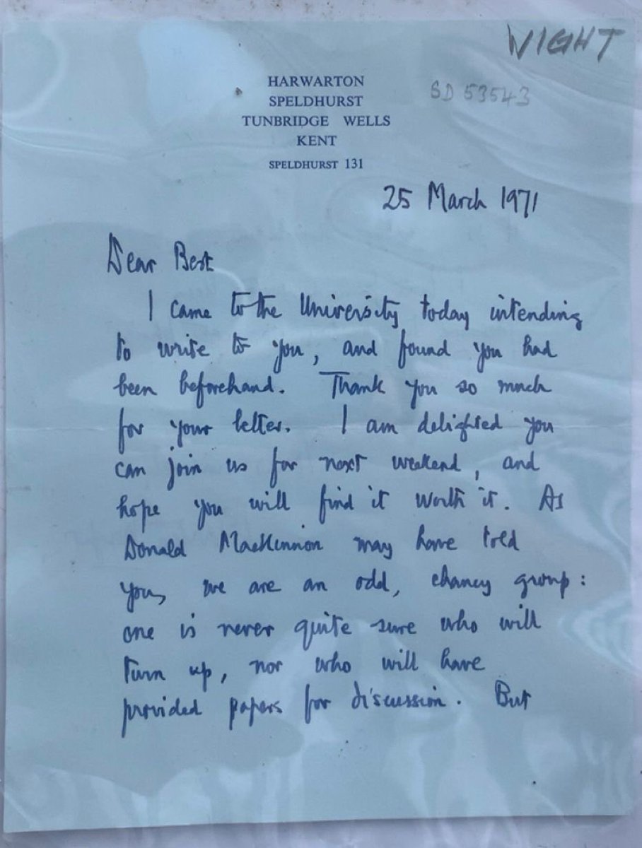 kieranjomeara's tweet image. To end my week at the Wight archives @LSEIRDept, I donated this letter by Wight to Geoffrey Best describing The BCTIP as: “an odd chancy group: one is never quite sure who will turn up, nor who will have provided papers for discussion. But it is usually stimulating.”