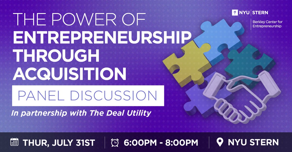 Next week: Learn about another path to being an entrepreneur at The Power of Entrepreneurship Through Acquisition. Join us and The Deal Utility at this special summer workshop.

📅 July 31 | 6–8 pm
📍 NYU Stern
🔗 RSVP: lu.ma/f0h8nvb3

#Entrepreneurship #Acquisition
