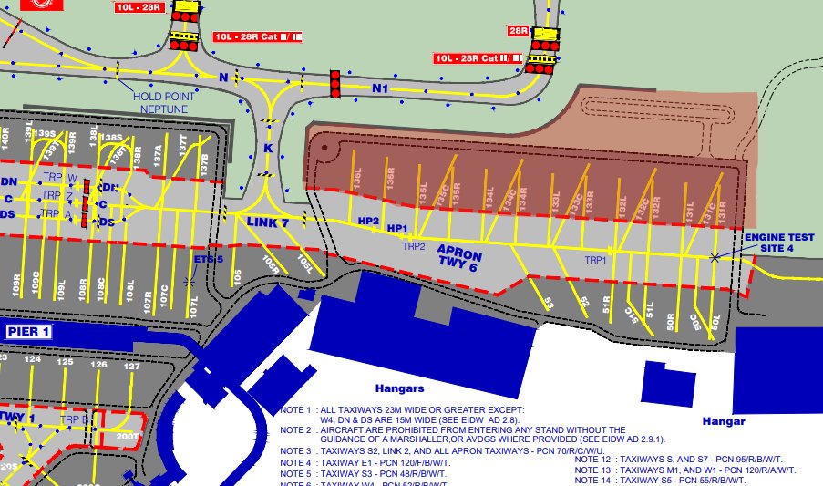 Shauns_Aviation's tweet image. ✈️ Apron 5H to come into Operation 🥳

Tomorrow (25/7) at 10:00am, the brand new Aircraft  Apron &quot;Apron 5H&quot; will enter operation with Stands 131R - 136L becoming live operational stands!

Construction for this project began in September 2022, it has 17 stands in 2 different…