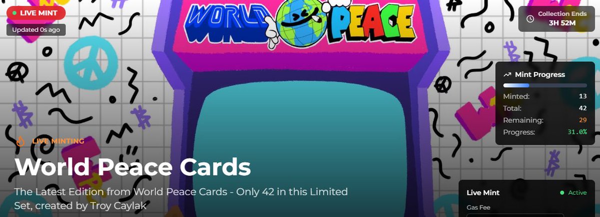 TroyCaylak's tweet image. GMEOW!
World Peace Card mint is live exclusively on Ordzaar!
Good luck, and BJ.