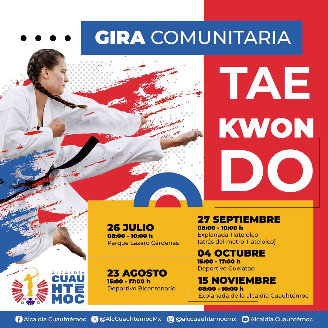 🥋 ¿Listos para liberar su poder interior?
Seguimos recorriendo la Alcaldía con la Gira Comunitaria de Taekwondo, fomentando valores, salud y comunidad.
💪🏼 ¡Niñas, niños, jóvenes y familias bienvenidas!
📍Consulta la próxima sede y únete.