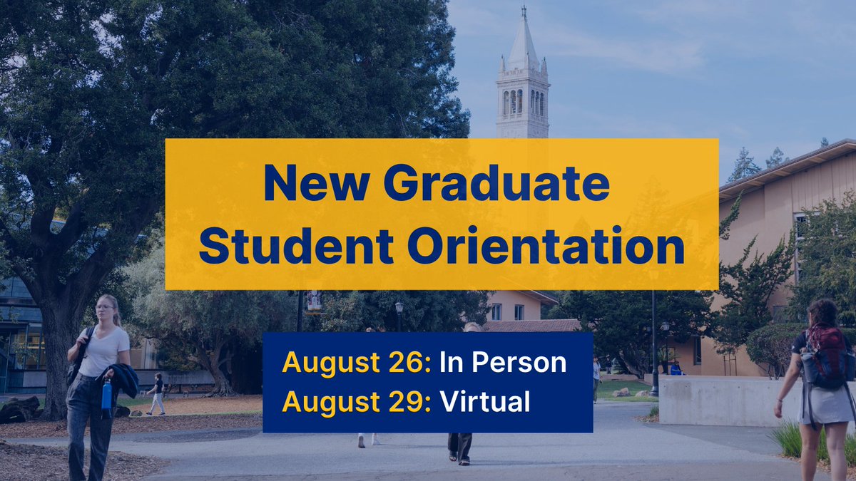 GradDivision's tweet image. UC Berkeley’s New Graduate Student Orientation (NGSO) helps new grad students connect, explore resources, and get ready for #gradlifeatberkeley.
📅 Aug 26: In-person workshops + fair
💻 Aug 29: Virtual make-up day
Register now: bit.ly/ngso-2025 #berkeleygraduatestudent…