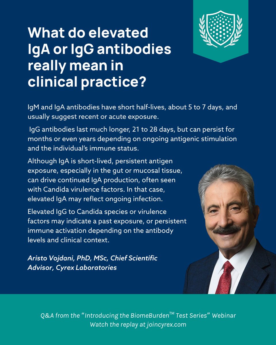 CyrexLabs's tweet image. Dr. Aristo Vojdani shared this insight following the Introducing the BiomeBurden™ Test Series launch—one of many clinical questions sparked by the new panel.

🎥 Want the full breakdown of how BiomeBurden works and when to use it?

Watch the replay at joincyrex.com