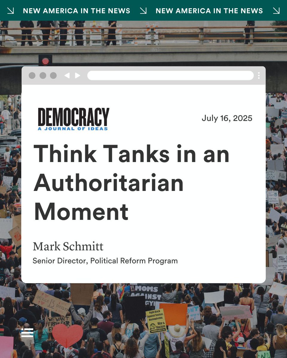 NewAmerica's tweet image. New America around the web:

1️⃣ @SlaughterAM for @Bloomberg bloom.bg/4o5daLr

2️⃣ @PolReformNA Mark Schmitt for @DemJournal bit.ly/415YQs4

3️⃣ @OTI Sydney Saubestre for @usnews bit.ly/3GZ3yBd

4️⃣ @AmyJNelsonPhD for @WarInstitute bit.ly/4lOnbeu